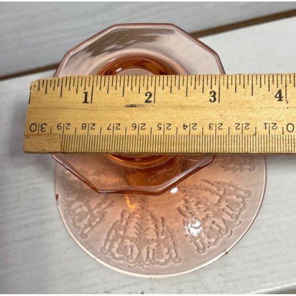 Pink Depression Candle Holder 4" Tall Etched Design Glass Vintage - Picture 7 of 10